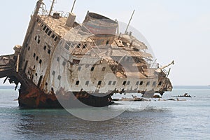 Sunken ship in Red Sea near Tiran Island. Egypt photo