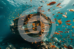 A sunken shipwreck teeming with fish ime lore. photo