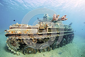 Sunken wreck of a tank in Aqaba. photo