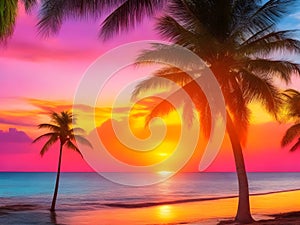Sunkissed Paradise: Enchanting Tropical Sunset Canvas