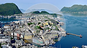 Sunlight on Alesund from Mount Aksla