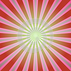 Sunlight background. Retro Red and green color burst background. Fantasy Vector illustration.