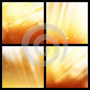 Sunlight Background Set Vector. Abstract Shining Background. Glowing Explosion. Sunrise Wallpaper. Sky, Sun. Yellow