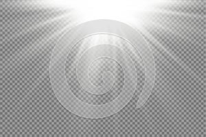 Sunlight with bright explosion, flare sun rays.