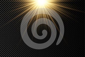 Sunlight with bright explosion, flare sun rays.