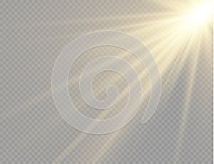 Sunlight with bright explosion, flare sun rays.
