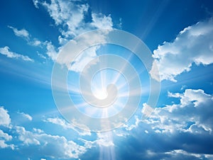 Sunlight Bursting Through Blue Sky and Light Clouds. Generative AI