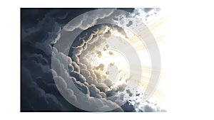 Sunlight through clouds isolated on white background