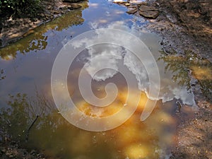 SUNLIGHT AND CLOUDS REFLECTED IN POOLED WATER