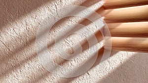 Sunlight creating striped shadows and abstract patterns a textured window white blinds with wall