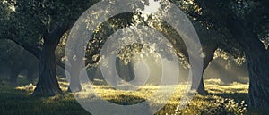 Sunlight filtering through forest trees