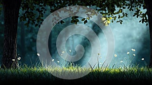 Sunlight filtering through trees in dense forest