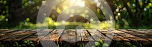 Sunlight Filtering Through Trees Onto Wooden Deck