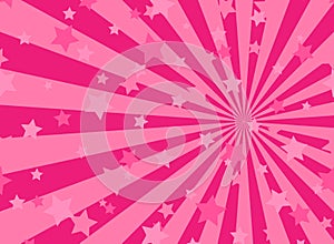 Sunlight horizontal background. pink color burst background with shining stars