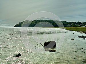 Sunlight on the landscape at Laugharne