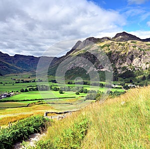 Sunlight on the Langdale Pikes