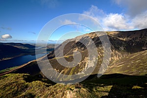 Sunlight on long ridge of Lad Hows