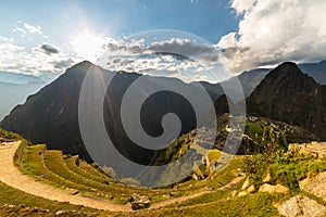 Sunlight on Machu Picchu from above, Peru