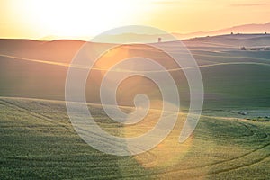 Sunlight over the farms and wheat fields