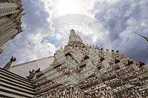 Sunlight over Wat Arun, Buddhism Temple, in Bangkok Thailand