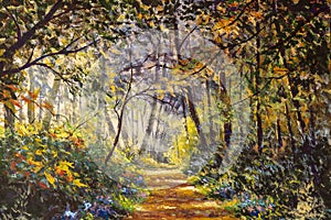 Sunlight park alley forest rural landscape Original artistic modern impressionism painting