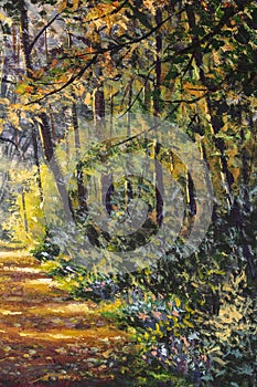 Sunlight park alley forest rural landscape Original artistic modern impressionism painting