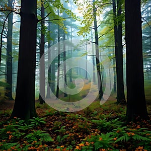 Sunlight Piercing a Lush Forest Path