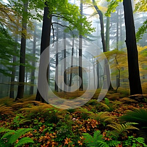 Sunlight Piercing a Lush Forest Path