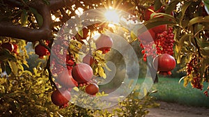 sunlight pomegranate on tree