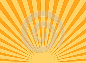Sunlight rays horizontal background. Bright orange color burst background. Vector illustration