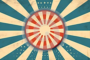 Sunlight retro background. Magic Sun beam ray pattern background. Old paper starburst. Circus style. Pale red, blue
