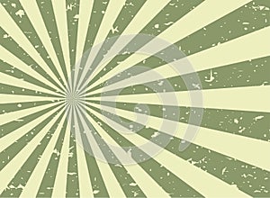 Sunlight retro faded grunge background. green and beige color burst background. Vector illustration. Sun beam ray background. Old