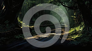 sunlight road in forest