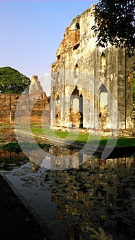 Sunlight on ruin of old palace in Lopburi , Thailand