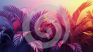 Sunlight Shining Through Group of Palm Trees