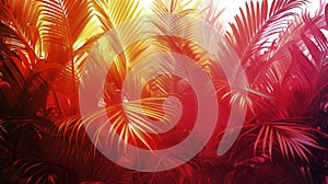 Sunlight Shining Through Group of Palm Trees