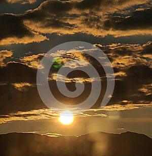 Sunlight on the sky with cloud and mountine