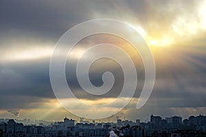 Sunlight skylight from the clouds of divine light city.