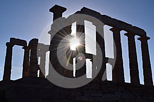 Sunlight at Sounion the ancient Greek temple of Poseidon