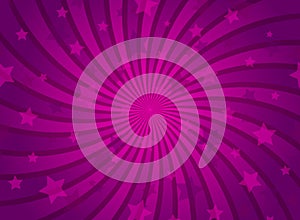 Sunlight spiral horizontal background. Purple and violet color burst background with shining stars