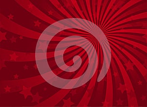 Sunlight spiral horizontal background. Red color burst background with shining stars