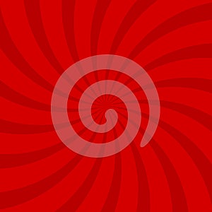 Sunlight spiral rays background. Red swirl focus background. Vector illustration.