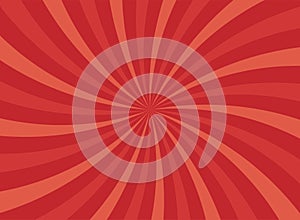 Sunlight spiral rays background. Red swirl focus background. Vector illustration