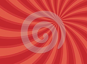 Sunlight spiral rays background. Red swirl focus background. Vector illustration