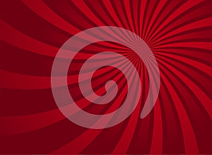 Sunlight spiral rays background. Red swirl focus background. Vector illustration