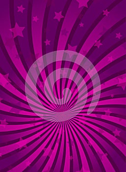 Sunlight spiral vertical background. Purple and violet color burst background with shining stars