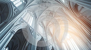 Sunlight Streaming Through the Gothic Arches of a Cathedral