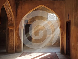 Sunlight Streaming Through Traditional Ornate Window