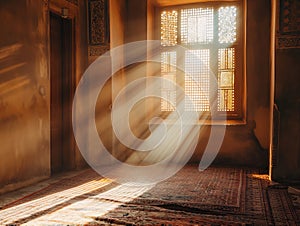 Sunlight Streaming Through Traditional Ornate Window