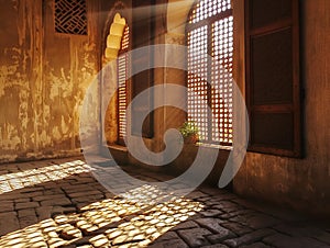 Sunlight Streaming Through Traditional Ornate Window